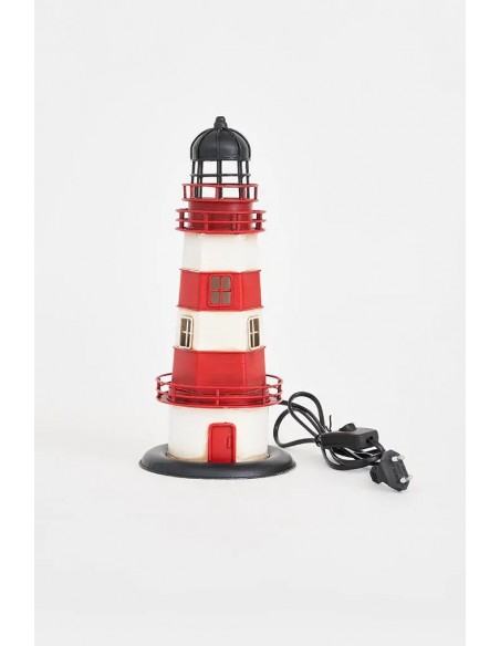 Faro de metal blanco y rojo Ø: 14 cm - H: 32 cm