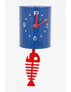 Pequeño reloj bote de conservas azul