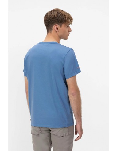 CAMISETA BÁSICA BORDADO A CONTRASTE  ÍNDIGO