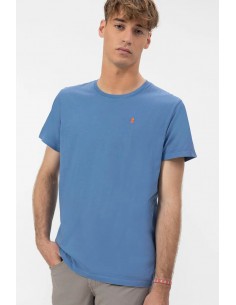 CAMISETA BÁSICA BORDADO A CONTRASTE  ÍNDIGO