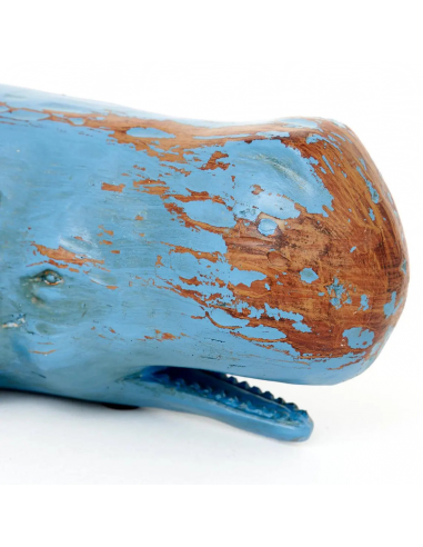 Cachalote azul en resina envejecida L:40cm H:13cm