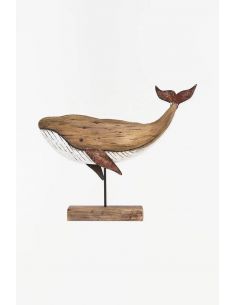 Ballena de madera envejecida con base L: 38 cm - W: 7,5 cm - H: 32 cm