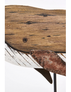 Ballena de madera envejecida con base L: 38 cm - W: 7,5 cm - H: 32 cm 2