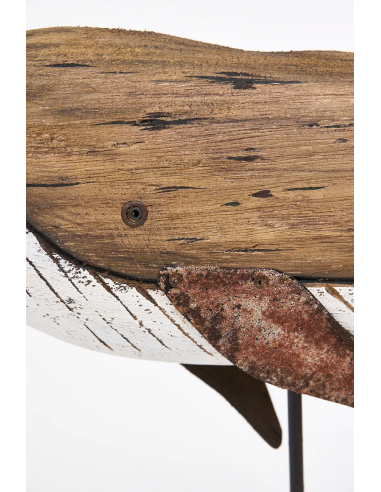 Ballena de madera envejecida con base L: 38 cm - W: 7,5 cm - H: 32 cm