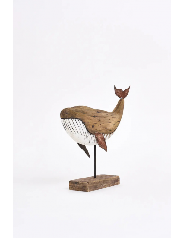 Ballena de madera envejecida con base L: 38 cm - W: 7,5 cm - H: 32 cm
