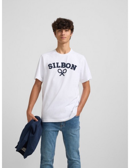 Camiseta silbon raqueta media blanca