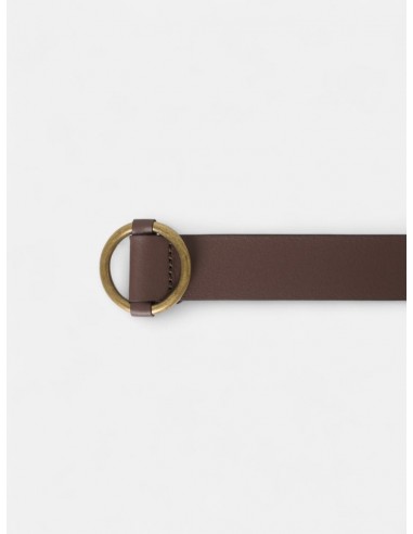 Cinturon piel hebilla redonda marron oscuro