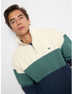Sudadera relaxed fit media cremallera bloques azul verde