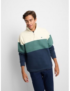 Sudadera relaxed fit media cremallera bloques azul verde 2