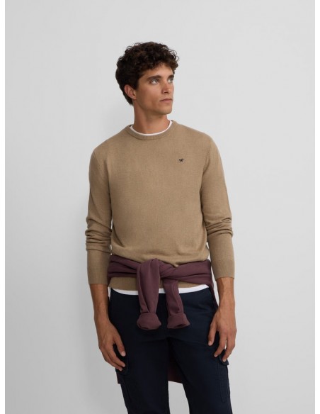 Jersey classic cuello redondo beige oscuro