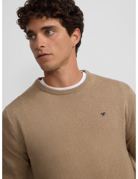 Jersey classic cuello redondo beige oscuro