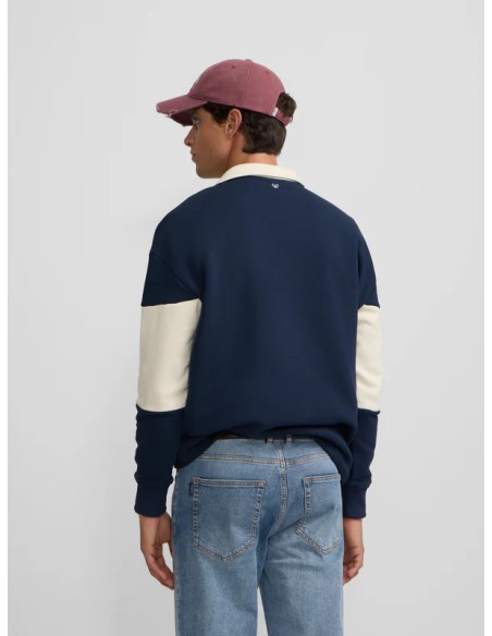 Sudadera cuello polo relaxed fit panel azul marino