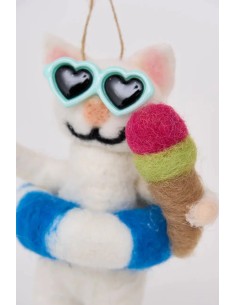 Colgante Navideño de fieltro Gata con flotador 2