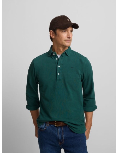 Polo liso manga larga verde oscuro
